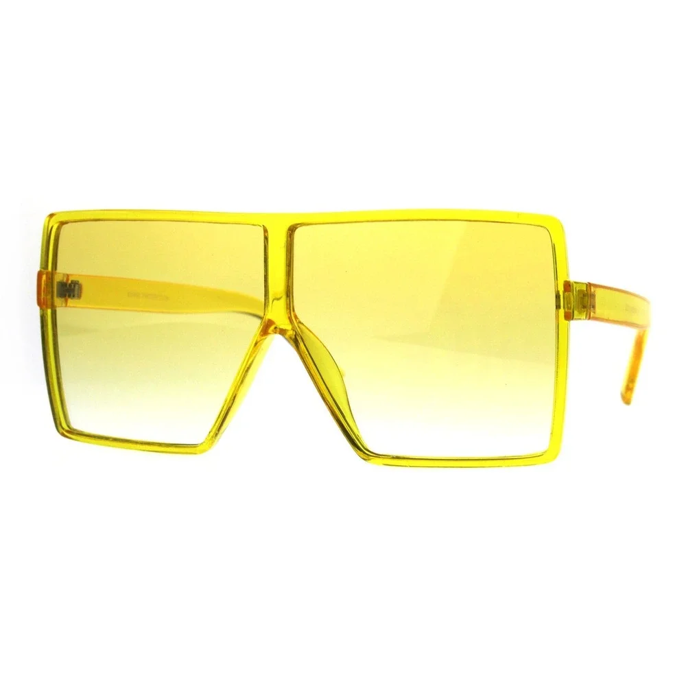 Oversized Square Sunglasses Fashion Trendy Festival Shades Women Yellow Lens XXL